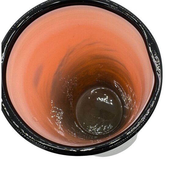 LAVORAZIONE MURANO MCM ITALIAN ORANGE BLACK PULLED FEATHER HANDBLOWN GLASS VASE - Picture 5 of 7